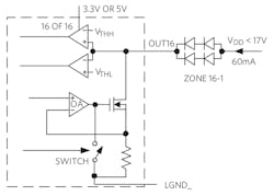 4. This diagram of an LED driver shows one of 16 channels. 4. This diagram of an LED driver shows one of 16 channels.