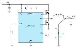 1. An LTC3822 dc-dc converter can be used to generate low output voltages down to 0.6 V. 1. An LTC3822 dc-dc converter can be used to generate low output voltages down to 0.6 V.