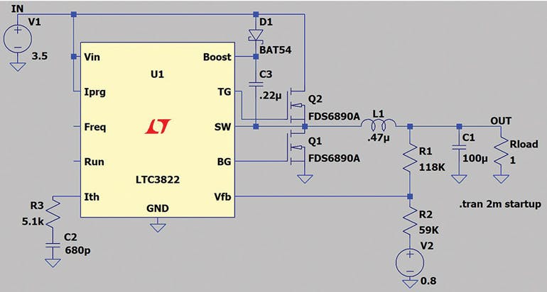 3. A simulation tool such as LTspice from Analog Devices can be used for initial testing of the circuit to verify that the configuration will work with these components (in principle).