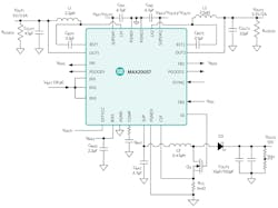 2. The MAX20057 36-V boost controller, which integrates dual 3.5/2-A synchronous buck converters, is targeted at automotive applications.