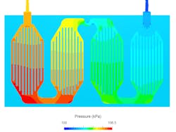 5. The IGBT cooled via water cooling after making design changes. (Source: SimScale) 5. The IGBT cooled via water cooling after making design changes. (Source: SimScale)