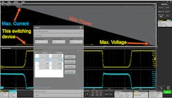 Figure 6. Safe Operating Area plots provide a simple visual way to see if a switching device remains within specified limits. Figure 6. Safe Operating Area plots provide a simple visual way to see if a switching device remains within specified limits.