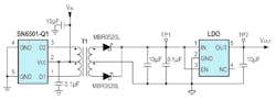 1. Shown is a modern switching power supply with classical transformer isolation.