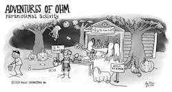 ParanOHMal Activity: Engineers can be quite creative at Halloween. Ohm is no exception, coming up with a remote candy-delivery system for this year. Notice the truly scary equation above the garage. ParanOHMal Activity: Engineers can be quite creative at Halloween. Ohm is no exception, coming up with a remote candy-delivery system for this year. Notice the truly scary equation above the garage.
