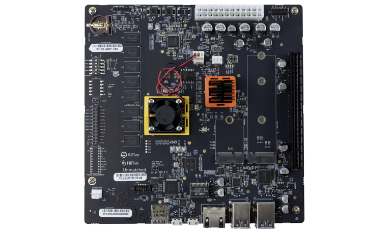SiFive&rsquo;s HiFive Unmatched Mini-ITX motherboard features an FU740 SoC with four SiFive U74 cores and one SiFive S7 core.