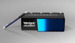 The Velarray H800 sensor is designed to fit behind the windshield or is mountable on the vehicle exterior. (Source: Velodyne Lidar) The Velarray H800 sensor is designed to fit behind the windshield or is mountable on the vehicle exterior. (Source: Velodyne Lidar)