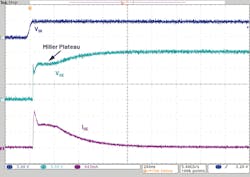 6. Turn-on transition of an IGBT showing a Miller plateau. 6. Turn-on transition of an IGBT showing a Miller plateau.