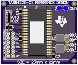 2. The device requires only a few external components to operate, as seen by its bare-bones reference-design circuit board.