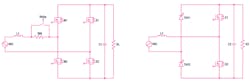 4. These diagrams show the bridgeless PFC totem pole (left) and the semi-bridgeless totem-pole PFC topology (right). 4. These diagrams show the bridgeless PFC totem pole (left) and the semi-bridgeless totem-pole PFC topology (right).