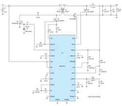 3. Example of a circuit with an ADP1074 simulated in LTspice. 3. Example of a circuit with an ADP1074 simulated in LTspice.