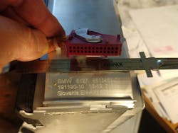 5. A photo of the connector on the battery module that contains all of the cell voltages and thermistor connections. BMW has been unwilling to provide the part number for its mate, so I'm forced to take a bunch of measurements and start searching through vendor's online catalogs. If you have any suggestions about what these critters are, and where I can find a mate for them, I'd be grateful for your assistance. 5. A photo of the connector on the battery module that contains all of the cell voltages and thermistor connections. BMW has been unwilling to provide the part number for its mate, so I'm forced to take a bunch of measurements and start searching through vendor's online catalogs. If you have any suggestions about what these critters are, and where I can find a mate for them, I'd be grateful for your assistance.