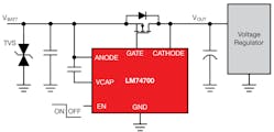 5. The LM74700 ideal diode regulates the forward voltage from supply to load to 20 mV.
