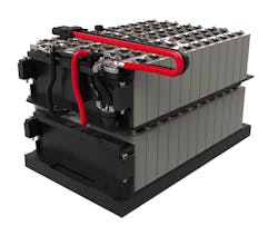 This medium-format forklift battery is based on 100-Ah lithium-iron-phosphate cells.