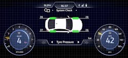 2. Here, the driver display from Figure 1 shows tire pressure to the driver while moving the speed and gear indicators for best clarity. TRP can still identify and validate these now moved tiles.