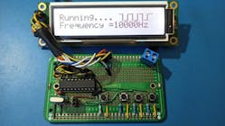 7. The LCD display shows 10,000 Hz is being generated by the microcontroller.