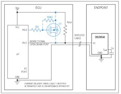 A single IC authenticates a component with only one signal between an ECU and end-point component.