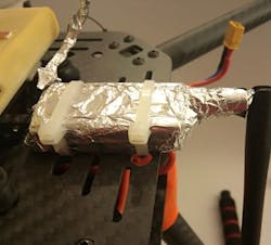 4. Got too much EMI? A homemade Faraday cage did the trick for this drone’s control link. 4. Got too much EMI? A homemade Faraday cage did the trick for this drone’s control link.