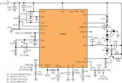 2. Here's a 400-kHz buck-mode LED driver with 1000:1 100-Hz PWM dimming brightness control. 2. Here's a 400-kHz buck-mode LED driver with 1000:1 100-Hz PWM dimming brightness control.