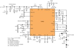 4. This 400-kHz automotive boost LED driver has filters for low EMI and an option for 100%, 10%, or 1% internally generated PWM dimming. EMI tests (see Figure 5) show that this solution passes CISPR 25 Class 5.
