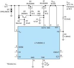 10. Shown is the LT4363 reverse-input protection circuit. 10. Shown is the LT4363 reverse-input protection circuit.