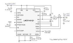 3. Shown is a typical application schematic of the LM25149-Q1 (Source: TI) 3. Shown is a typical application schematic of the LM25149-Q1 (Source: TI)