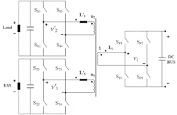 4. A three-port dc-dc converter consists of three active bridges with one high-frequency transformer and two coupling inductors (the TAB converter has one coupling inductor for each active bridge). 4. A three-port dc-dc converter consists of three active bridges with one high-frequency transformer and two coupling inductors (the TAB converter has one coupling inductor for each active bridge).