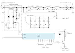 2. This simplified diagram shows the concept of an automatic L-network antenna tuner. The switches shown are relay contacts. 2. This simplified diagram shows the concept of an automatic L-network antenna tuner. The switches shown are relay contacts.
