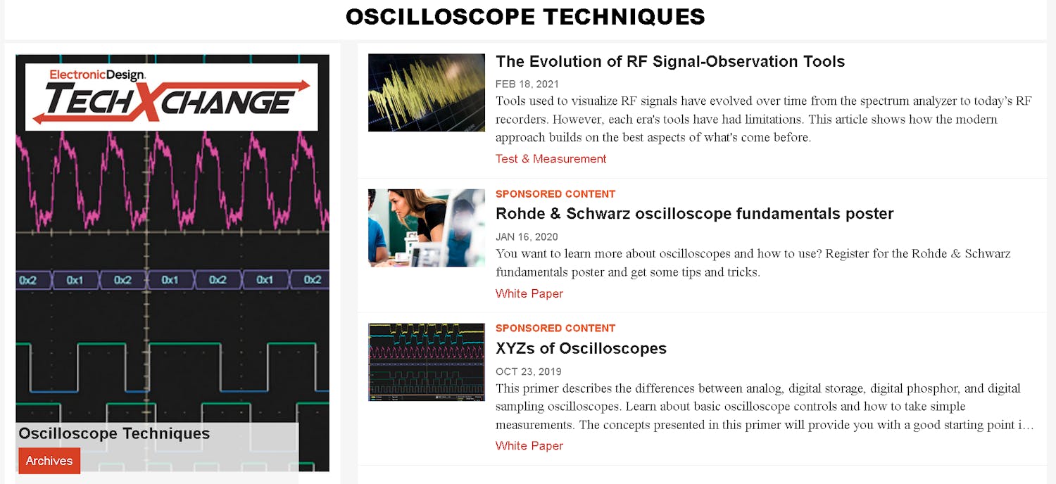 2. The TechXchange: Oscilloscope Techniques table of contents is where you can find the articles.