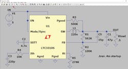 10. Simulation circuit of an LTC3310S using LTspice.