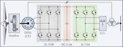 5. The architecture of a Type 3 WECS includes two-level BTB voltage source converters (see Reference 4). 5. The architecture of a Type 3 WECS includes two-level BTB voltage source converters (see Reference 4).