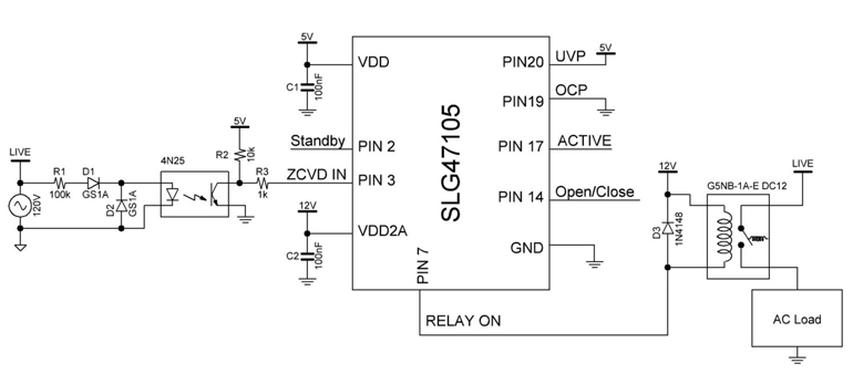 3. This design uses a low-power ZCVD that consists of a half-wave rectifier feeding into a 4N25 optocoupler.