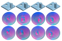 4. Top row: Design of buried 3D printed objects. Middle row: Digger Finger image showing imprint of object shapes in absence of any granular media. Bottom row: Imprints of shapes in the presence of granular media (sand). 4. Top row: Design of buried 3D printed objects. Middle row: Digger Finger image showing imprint of object shapes in absence of any granular media. Bottom row: Imprints of shapes in the presence of granular media (sand).