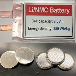 The PNNL team worked on pouch cells (top), which are much more realistic compared to coin cells (bottom). (Courtesy of Jie Xiao | Pacific Northwest National Laboratory) The PNNL team worked on pouch cells (top), which are much more realistic compared to coin cells (bottom). (Courtesy of Jie Xiao | Pacific Northwest National Laboratory)