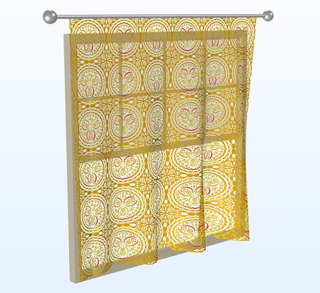 2. Shown is an imaginary view of a frequency-selective-surface curtain hanging in front of a window; this view was created using the COMSOL Multiphysics software.