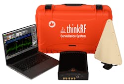 2. The Surveillance System developed by thinkRF includes real-time spectrum analyzers, a laptop, IP networks for multi-sensor deployments, Kestrel&rsquo;s TSCM Professional Software, omnidirectional antennas, and a carrying case for field deployments.