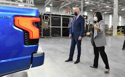 President Joe Biden and Linda Zhang, Ford’s chief engineer, F-150 Lightning, with the all-new, all-electric Ford F-150 Lightning. President Joe Biden and Linda Zhang, Ford’s chief engineer, F-150 Lightning, with the all-new, all-electric Ford F-150 Lightning.