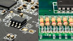 Surface-mount technology (left) is replacing through-hole technology (right) in most applications. (Dreamstime) Surface-mount technology (left) is replacing through-hole technology (right) in most applications. (Dreamstime)