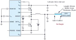 1. Shown is dc-dc output voltage drop with narrower PCB trace. 1. Shown is dc-dc output voltage drop with narrower PCB trace.