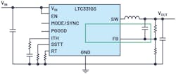 1. An example of a switching regulator that uses a control loop (shown in green) to regulate its output voltage. 1. An example of a switching regulator that uses a control loop (shown in green) to regulate its output voltage.