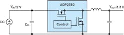 1. A step-down switching regulator is shown together with the (dc) voltage source of the system. 1. A step-down switching regulator is shown together with the (dc) voltage source of the system.