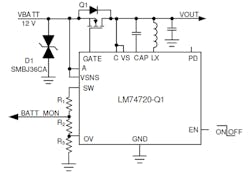 1. The basic LM74720-Q1 configuration provides the ideal diode for ripple rectification. 1. The basic LM74720-Q1 configuration provides the ideal diode for ripple rectification.