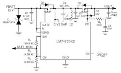 2. An enhanced application circuit adds 12-V reverse-battery and overvoltage protection.
