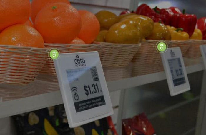 These smart merchandise tags can be updated with new price and product information by the same wireless power system that keeps their batteries charged.