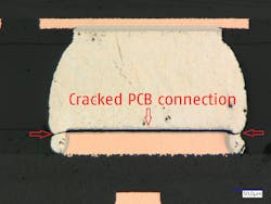 1. Broken ball to PCB connection due to thermal stress.