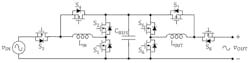 3. This schematic shows a transformerless online UPS topology that has a single dc bus and half-bridge switch structures. (Image from Reference 3) 3. This schematic shows a transformerless online UPS topology that has a single dc bus and half-bridge switch structures. (Image from Reference 3)