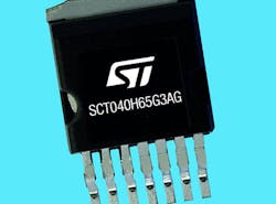 The SCT040H65G3AG is an automotive-grade silicon-carbide power MOSFET offering 650 V, 40 mΩ (typical), 30 A in an H2PAK-7 package. (Source: STMicroelectronics)