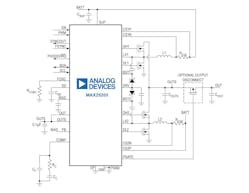 1. The basic application diagram and few external components needed for the MAX25203 indicates its high level of functional integration. However, it doesn&rsquo;t show the device&rsquo;s large number of features and capabilities.