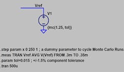 1. LTspice schematic for a voltage source with a Monte Carlo distribution. 1. LTspice schematic for a voltage source with a Monte Carlo distribution.