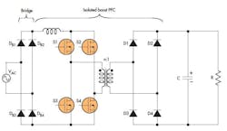 7. A full-bridge extension of the boost converter, controlled as a PFC converter, provides isolation.