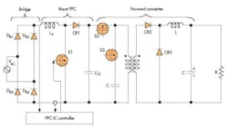 9. This PFC circuit uses an isolated forward converter. a setup usually reserved in medium- and low-power situations.